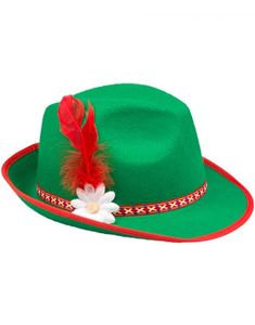 Grønn Oktoberfesthatt med Bånd, Fjær og Blomst