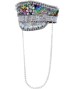 Regnbuefarget Kapteinhatt med Spikes, Paljetter, Stener og Lenker