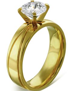 Aurora - Gullfarget Stålring Fattet med 8 mm CZ Sten