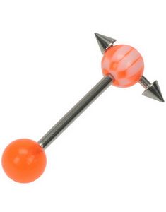 Tungepiercing med Spike Kuler i Toppkulen - Orange