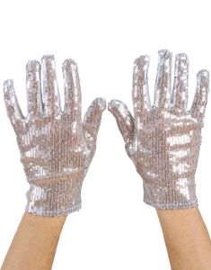Korte Hansker Dekorert med Sølvfargede Paljetter