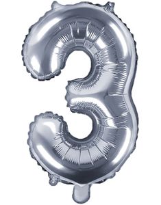 Tallet 3 - Sølvfarget 35 cm Folieballong