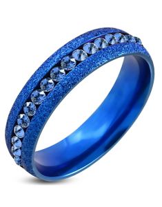 6 mm Blå Glitrende Stålring Fattet med Blå CZ Stener