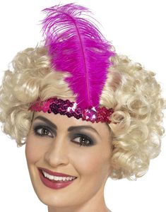 Rosa Flapper Hårbånd med Paljetter og Fjær