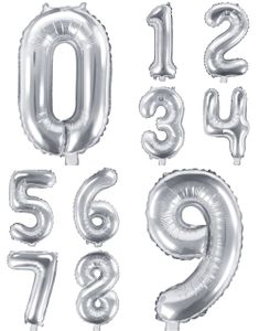 Sølvfarget Tallballonger 0-9 - 35 cm