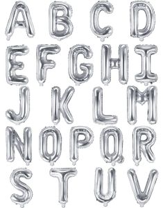 Sølvfarget Bokstavballonger A-Z - 35 cm