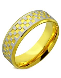 Silver and Gold Checker - Ring i Kirurgisk Stål
