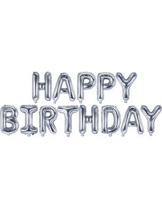 Happy Birthday - Sølvfarget Ballong-Banner 340x35 cm