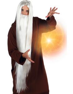 Hvit Lang Trollmannparykk med Skjegg