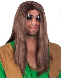 Lang Mørk Brun Hippieparykk