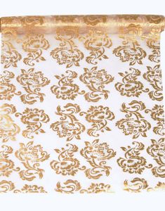 GULLFARGET Organzaløper med Damaskmønster 36 cm x 9 meter
