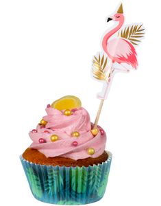 12 stk Kakedekorasjoner med Gullmotiv - Flamingo Gold