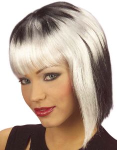 Neon Punk Wig - Svart og Hvit Parykk