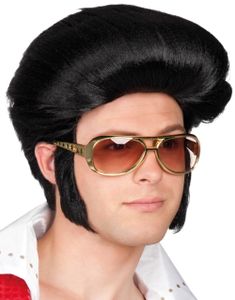 Svart Elvis Inspirert Parykk med Skinnskjegg