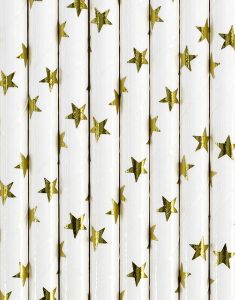 10 stk Hvite Sugerør med Folierte Gullfargede Stjerner