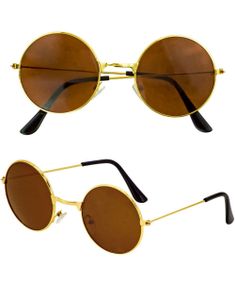 Runde Gullfargede Briller med Brunt Glass
