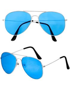 Sølvfargede Pilot Briller med Blått Glass