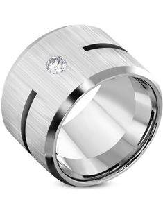 15 mm Sølvfarget Stålring Fattet med Klar CZ Sten