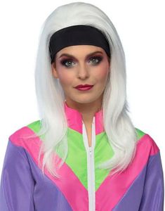 Hvit Retro 80/90-talls Parykk med Svart Pannebånd