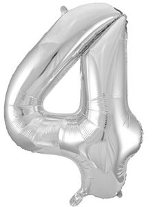 Tallet 4 - Sølvfarget JUMBO Folieballong 86 cm