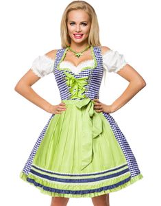 Tradisjonell Royalblå og Hvit Oktoberfest Korsettkjole i Luksuskvalitet med Forkle