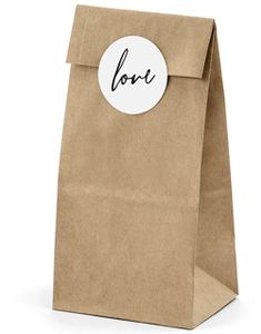 6 stk Brune Gaveposer og Love-Klistremerker