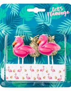5 stk Flamingo og Ananas Kakelys - Flamingo Gold