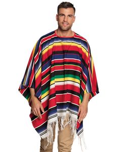 Fargerik Mexikaner Poncho med Frynser