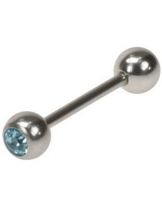 Pen Tungepiercing med Lys Blå Sten