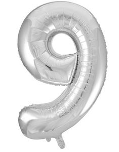Tallet 9 - Sølvfarget JUMBO Folieballong 86 cm