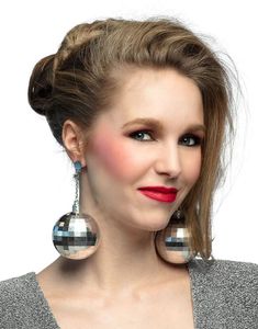 Sølvfarget Discokule Øredobber med Clips