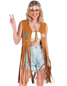 Lang Frynsete Kostymevest med Hippiemotiver til Dame