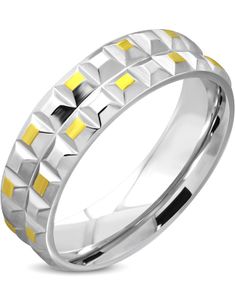 Sølvfarget Naglering i Stål med Gullfargede Partier