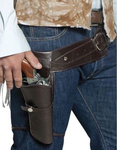 Autentisk Brunt Skinnimitert Belte med Pistolhylstre