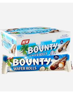 DATOVARE - 12 stk Bounty Wafer Rolls - Kjeksstenger med Kokosnøttkrem - Hel Eske (01.04.2025)