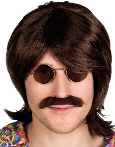 Mørk Brun Hippieparykk med Løsbart