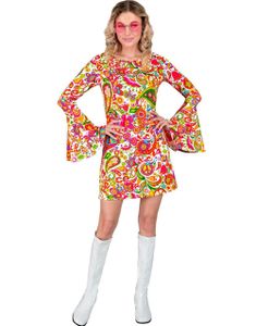60-Talls Fargerik Blomstrete Hippiekostyme til Dame