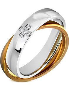 2in1 Rosè Gull- og Sølvfarget Stålring Fattet med Klare CZ Stener