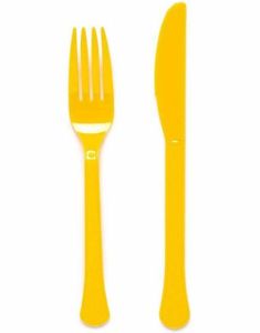 24 Delers Gjenbrukbart Solsikkegult Plastbestikk