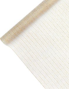 HVIT Organzaløper med Gullfarget Stripete Design 48 cm x 9 meter