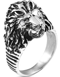 Lionhead - Sølvfarget Stålting med Klare CZ Stener