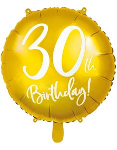 30th Birthday - Rund Gullfarget Folieballong 45 cm