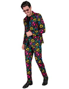 UV-Glow Svart Kostymedress til Mann med Fargerike Gresskaransikt