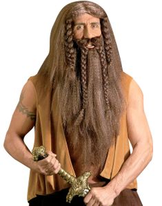 Barbaren - Brun Lang Parykk, Skjegg og Bart