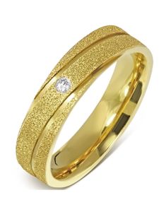 Gullfarget Glitrende Stålring Fattet med Sten