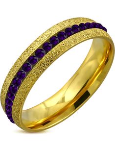 5 mm Gullfarget Glitrende Stålring Fattet med Lilla CZ Stener