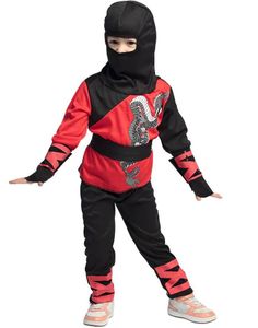 Rødt og Svart Ninja Barnekostyme - 3-4 ÅR
