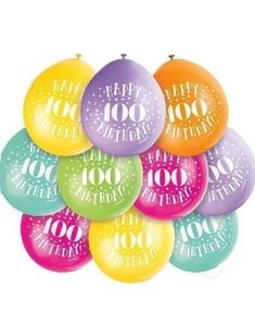 Happy 100th Birthday - 10 stk Flerfarget Ballonger 23 cm
