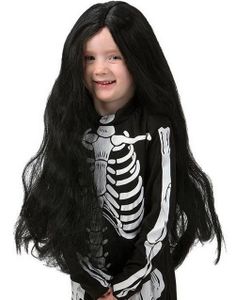 Svart Lang Håret Barneparykk
