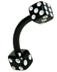 Dobbel Terning Sort - 1,2 x 8 mm Øyenbrynspiercing